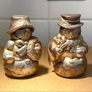 REED & BARTON ITALY SILVER PLATED SNOWMAN SALT & PEPPER SHAKERS